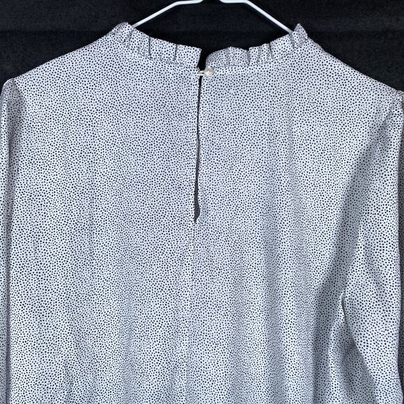 Maison d' Amelie Womens Blouse White Black Spotted Ruffle Balloon Sleeve Paris M - Picture 12 of 14